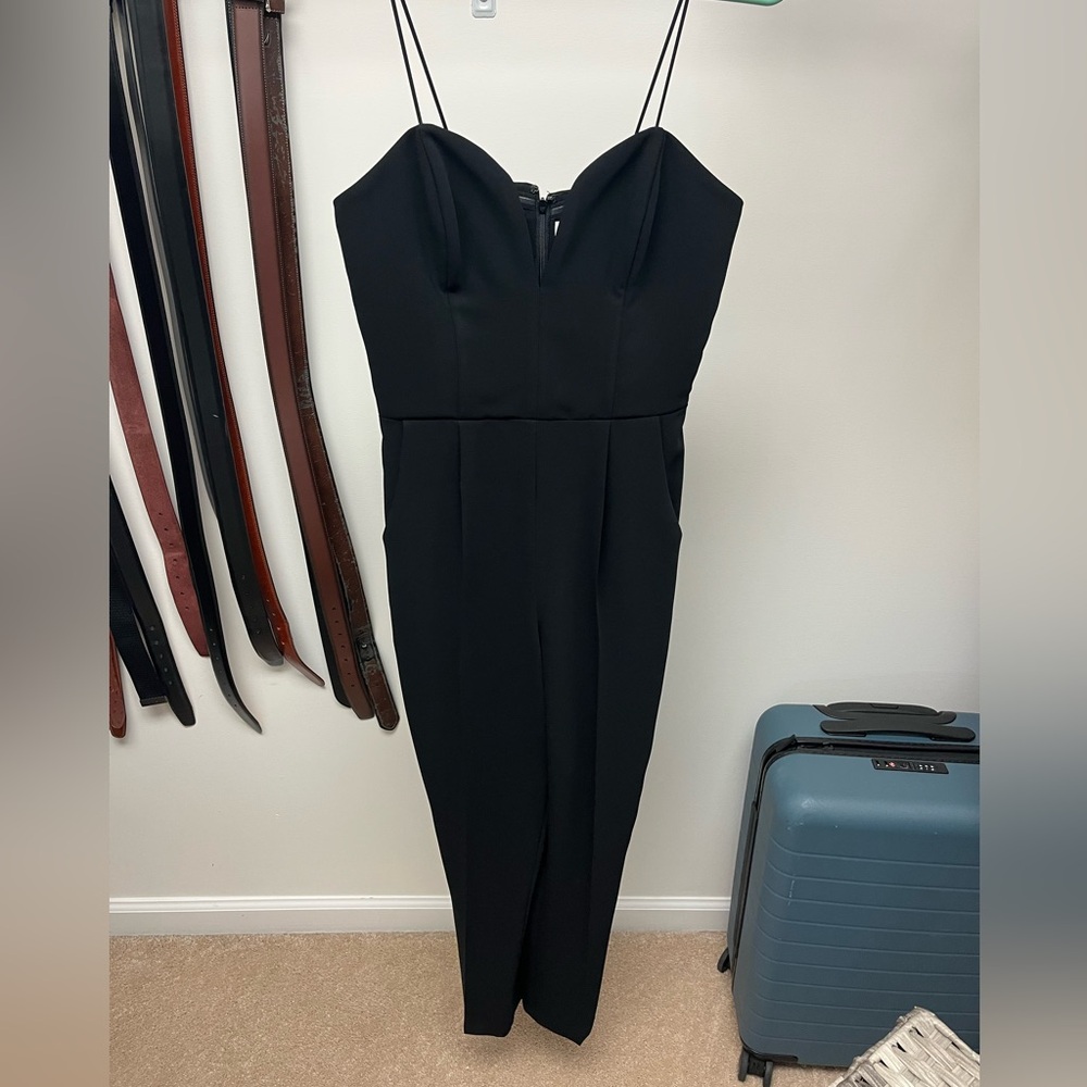Amanda Uprichard women’s strapless jumpsuit, black, size S